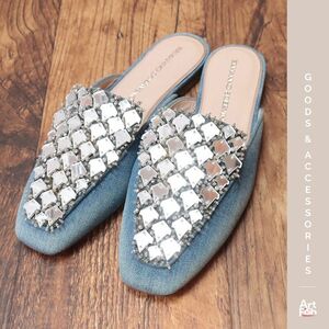 1 jpy /ERMANNO SCERVINO/37(24cm)/ translation beads embroidery Denim Flat mules Italy made e Le Mans no Scervino new goods / blue / blue /iz699/