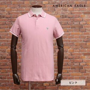 春夏/AMERICAN EAGLE/XLサイズ/ポロシャツ 1165-9150 鹿の子ジャージー 快適 ライン イーグル ワッペン 半袖 新品/ピンク/ih141/