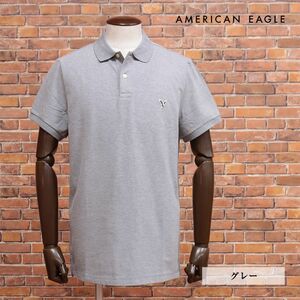 春夏/AMERICAN EAGLE/Lサイズ/ポロシャツ 1165-9147 清涼カノコ 伸縮◎ ワッペン シンプル 半袖 新品/グレー/ih140/