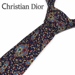 DKG★送料無料 NT24★ Christian Dior ディオール ONSIEUR ムッシュ シルク ネクタイ 紺 草 花　ディオールネクタイ