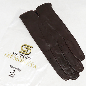 DKG★送料無料 SG46★ 未使用 SERMONETA セルモネータ グローブス イタリア製 男女兼用 片手 ゴルフ手袋 レザー ゴルフグローブ 茶 8 1/2