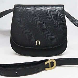 DKG★ AIGNER アイグナー レザー ショルダーバッグ　黒 革 斜め掛け ショルダー バッグ アイグナーバッグ