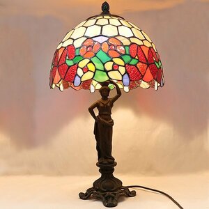 Art hand Auction DKG★ Showa Retro Buntglaslampe Tischbeleuchtung Tischlampe Höhe 55cm GEOMIYO Buntglaslampe, Handwerk, Kunsthandwerk, Glaskunst, Glasmalerei