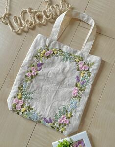  hand embroidery hand made tote bag solid flower embroidery 