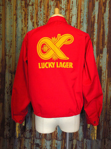 ビンテージ90’s●SPORTSMASTER LUCKY LAGERスウィングトップ赤size S●240503k6-m-jk-swg 1990sビール古着