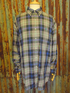 ビンテージ90's●Ralph Laurenチェックコットンボタンダウンシャツsize L●240513j7-m-lssh-drs古着1990sラルフローレン