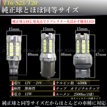 T20 ホワイト 爆光LED 12V 24V 2個 バックランプ ポジション ホワイト ライセンス Radies SK 5000lm モデル キャンバス_画像5