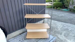 * beautiful goods * Muji Ryohin stainless steel unit shelf oak material shelves set wide middle *