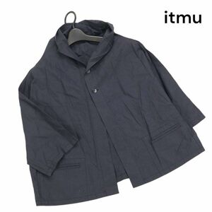 【新品 未使用】i＋mu イム センソユニコ 春夏 麻 リネン混♪ フーディー デザイン ジャケット Sz.40　レディース ネイビー　K4T00510_4#M