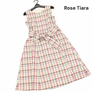 【新品 未使用】 Rose Tiara ローズティアラ 春夏 チェック♪ ウエストトリボン ノースリーブ ワンピース Sz.40　レディース　K4T00528_4#D