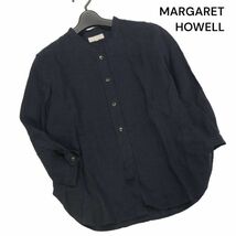 MARGARET HOWELL マーガレットハウエル 春夏 麻 リネン100％♪ バンドカラー 長袖 シャツ Sz.1　レディース 日本製　K4T00538_4#A_画像1