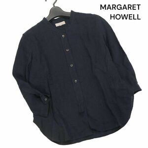 MARGARET HOWELL マーガレットハウエル 春夏 麻 リネン100％♪ バンドカラー 長袖 シャツ Sz.1　レディース 日本製　K4T00538_4#A