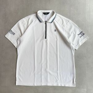 MunsingWear Munsingwear wear Golf wear half Zip polo-shirt with short sleeves white men's LL beautiful goods 