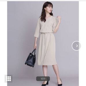 nano・universe 7分袖ワンピース Aperl Vネックラップ風ワンピース サイズ38