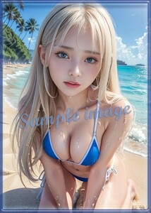 AB◇ビキニ金髪美女◇101円スタート◇[高解像度]◇A4写真用光沢紙◇4722◇グラビアイラストアートポスター◇