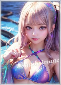 AB◇ビキニ金髪美女◇101円スタート◇[高解像度]◇A4写真用光沢紙◇4720◇グラビアイラストアートポスター◇