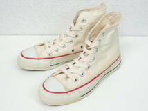 80S VINTAGE デッドストック 新品 US 3 1/2 22.5cm コンバース CONVERSE USA製 当て布 囲みロゴ オールスター ハイ アンブリーチドホワイト_画像1