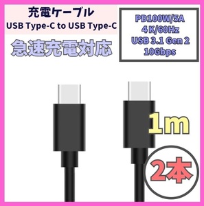 【PD対応 100W/5A 急速充電】1m 2本 USB-C ケーブル 高速充電 USB 3.1 Gen 10Gbps USB Type-C タイプCケーブル データ転送 4K/60Hz f2ec