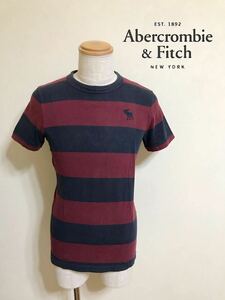 Abercrombie & Fitch アバクロンビー&フィッチ ボーダー アイコン Tシャツ トップス サイズM 180/100A 半袖 ネイビー ボルドー