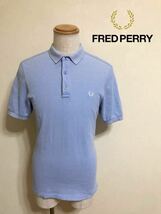 FRED PERRY フレッドペリー スリムフィット 鹿の子 ポロシャツ トップス 半袖 サイズM ライトブルー_画像1