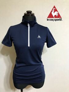 【良品】 le coq sportif ルコック レディース ハーフジップ プルオーバー ドライ トレーニング ウェアー サイズS 半袖 ネイビー デサント