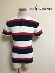 【良品】 Polo Ralph Lauren ポロ ラルフローレン カスタムフィット ボーダー 鹿の子 ポロシャツ トップス サイズM 175/96A 半袖 白 赤 紺