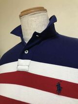Polo Ralph Lauren ポロ ラルフローレン ボーダー 鹿の子 ポロシャツ トップス サイズXS 165/88A ネイビー 白 赤 カスタムフィット 半袖_画像10