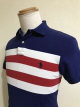 Polo Ralph Lauren ポロ ラルフローレン ボーダー 鹿の子 ポロシャツ トップス サイズXS 165/88A ネイビー 白 赤 カスタムフィット 半袖_画像9