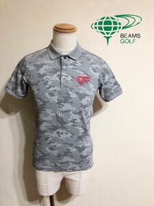 BEAMS GOLFビームス ゴルフ 鹿の子 ポロシャツ トップス サイズM 半袖 日本製 カモフラ柄 グレー