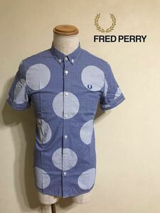 FRED PERRY フレッドペリー ボタンダウン ギンガムチェック ドット柄 シャツ トップス サイズS 半袖 M4278 ヒットユニオン 青白