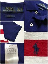 Polo Ralph Lauren ポロ ラルフローレン ボーダー 鹿の子 ポロシャツ トップス サイズXS 165/88A ネイビー 白 赤 カスタムフィット 半袖_画像5