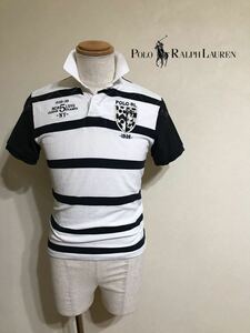 Polo Ralph Lauren ポロ ラルフローレン ボーダー 鹿の子 ラガーシャツ トップス サイズS 半袖 白 黒 カスタムフィット