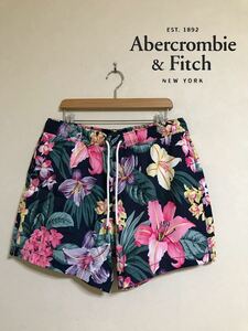 【新品】 Abercrombie & Fitch アバクロンビー&フィッチ クラシック トランクス スイム サーフパンツ サイズL 180/86A ネイビー 花柄 水着