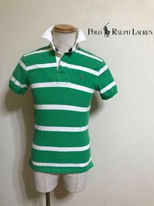 【良品】 Polo Ralph Lauren ポロ ラルフローレン ボーダー ラガーシャツ 鹿の子 トップス サイズS 半袖 緑 白 MNBLKNIM1100334