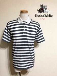 【美品】 BLACK&WHITE GOLF ブラック&ホワイト ゴルフ ドライ ボーダー ポロシャツ トップス サイズM 半袖 白 黒 日本製 9718GS