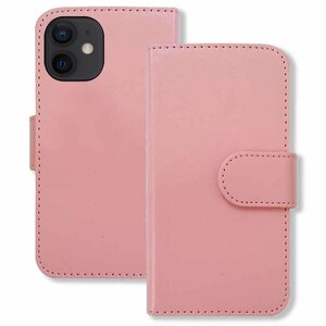 (新品) iPhone12 mini 手帳型 ケース (ピンク) PUレザー カード収納 フリップ カバー スマホ シンプル おしゃれ f2-m-ip12min-pk