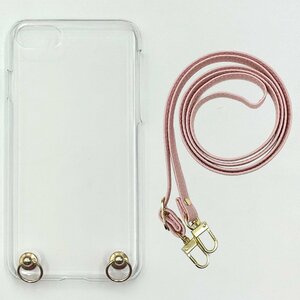 (新品) iPhone SE3 SE2 7/8対応 ケース スマホ ショルダー (カラー：サクラ) ストラップホルダー クリア 斜めがけ 透明