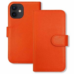 (新品) iPhone12 mini 手帳型 ケース (オレンジ) PUレザー カード収納 フリップ カバー スマホ シンプル おしゃれ f2-m-ip12min-or