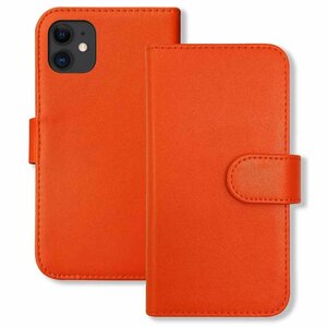 (新品) iPhone11 手帳型 ケース (オレンジ) PUレザー カード収納 フリップ カバー スマホ シンプル おしゃれ f2-m-ip11-or