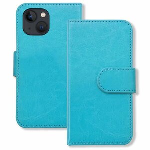 (新品) iPhone13 手帳型 ケース (ブルー) PUレザー カード収納 フリップ カバー スマホ シンプル おしゃれ f2-m-ip13-bl