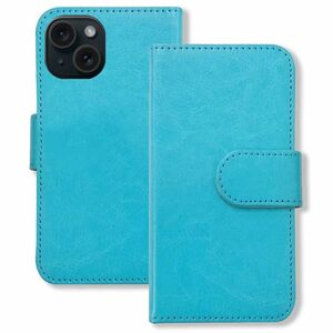 iPhone15 Plus アイフォン15プラス スマホケース（ブルー）手帳型 PUレザー 無地 ケース 横開き カード収納 カバー