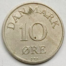 海外コイン　デンマーク　10オーレ　1955年