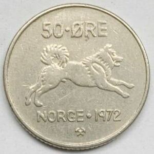 海外コイン　ノルウェー　50オーレ　1972年