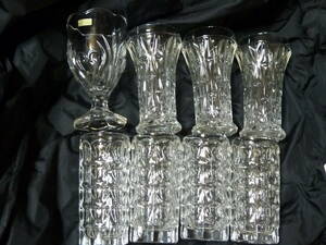  pine pieces hill matsugaoka crystal 1 piece other Showa Retro puff . glass glass together 8 piece set interior 