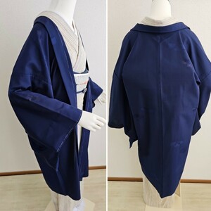 su..#239[ single .] unused silk .. woven light length feather woven sleeve length 69cm navy blue blue series 