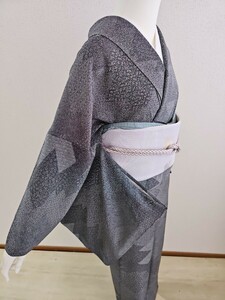 su..#711[ single .] silk type dyeing Edo fine pattern sleeve length 69cm. black series 