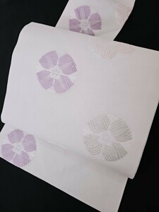 すずや■902【単衣、夏】新品未使用西陣【佐々木染織(株)】刺繍正絹九寸名古屋帯六通　白系