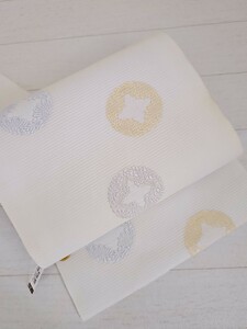 su..#285[ summer, single .] new goods unused west .[ Sasaki . woven ( stock )] embroidery silk 9 size Nagoya obi six through ivory series 