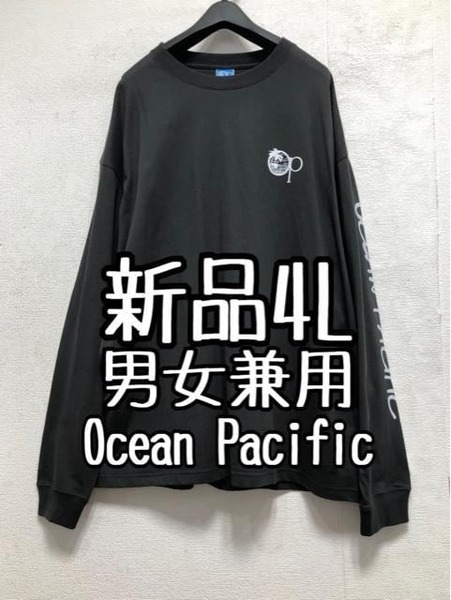 新品☆男女兼用4L♪グレー系♪OP♪長袖Tシャツ♪プリントデザイン☆b998