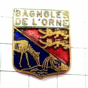 ピンバッジ・バニョール＝ド＝ロルヌ水飲み場の馬やライオンの紋章◆フランス限定ピンズ◆レアなヴィンテージものピンバッチ